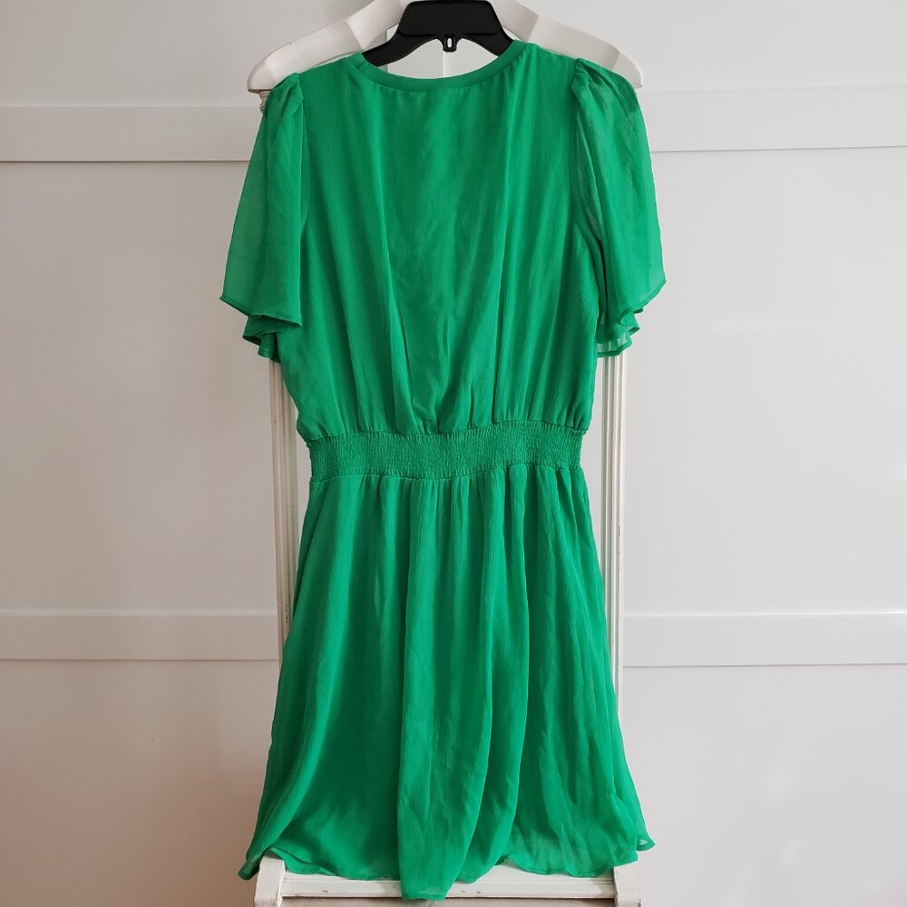BNWT DKNY Chiffon Style Midi Fit & Flare lined (12) brillant  vivid green - Picture 2 of 6